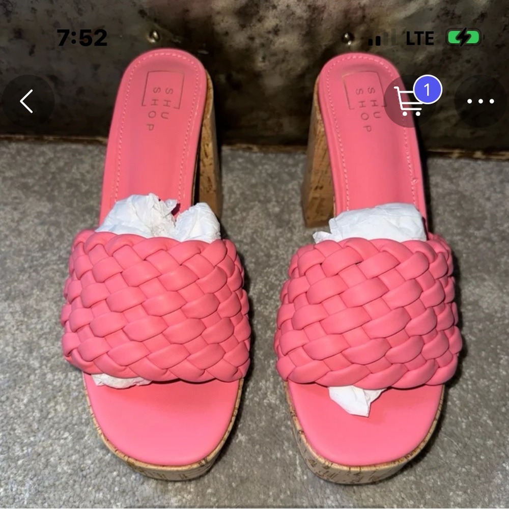 ShuShop New Women’s Woven Coral Platform Cork Heel in Size 7